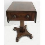 19th century mahogany work table, the rectangular top with drop leaves, single fitted drawer, on