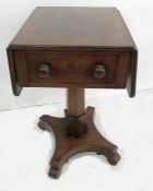 19th century mahogany work table, the rectangular top with drop leaves, single fitted drawer, on