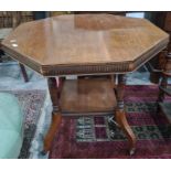 19th century mahogany octagonal centre table on turned and ring supports, square undertier, cabriole