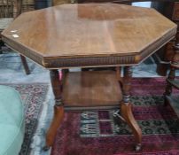 19th century mahogany octagonal centre table on turned and ring supports, square undertier, cabriole