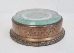 Paperweight made from a shell case 'V.A.Pask Esq M.I.E.E M.I.M Ech.E' 'B.E.A Cross Channel Cable '