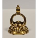 Georgian gold fob seal inset oval intaglio carved cornelian and on C-scroll mounts Provenance: By