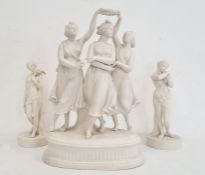 19th century white parian ware Copeland-style model of The Three Graces, on platform base, 40cm high