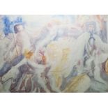 Blair Hughes-Stanton (1902-1981) Watercolour drawing "Battle Before the Gate", heavenly figures