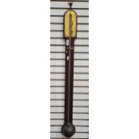 18th century mahogany stick barometer, engraved brass dial inscribed 'Martin, London', 90cm
