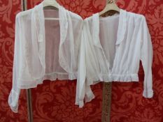 Edwardian net blouse with white work lace detail, another white Edwardian blouse with a small lappet