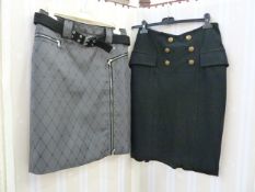 Diane Von Furstenberg black wool skirt with brass button detail to the front, size 10, Mark Jacobs