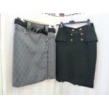 Diane Von Furstenberg black wool skirt with brass button detail to the front, size 10, Mark Jacobs