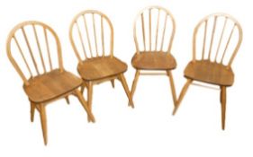 Set of four Ercol stick back dining chairs, labelled to underside B.S J.H 1960 256 (4)  .Condition
