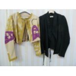 Dries Van Noten silk and cotton short jacket with tie-dye pattern, with gros grain yellow ribbon