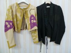 Dries Van Noten silk and cotton short jacket with tie-dye pattern, with gros grain yellow ribbon