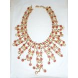 Christian Dior gold-coloured necklace collarette with hanging drops set with red and white