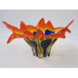 Murano glass bowl modelled as a splash of water in motion, in shades of orange, blue and yellow,