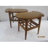 Pair of 20th century oval shaped coffee tables with undershelf, on tapering supports, 50cm approx