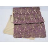 Victorian silk stole, padded, purple, decorated with leaves in green and sprays of cream flowers,