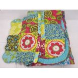 20th century quilt in turquoise, pink, yellow and green with turquoise backing with matching