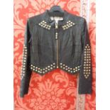 Temperley London black leather short punk jacket with boss studs and zip fastening, UK10