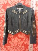 Temperley London black leather short punk jacket with boss studs and zip fastening, UK10