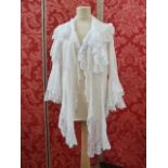 Edwardian morning blouse with lace trimmed lappets to the front, deep lace trimmed collar and lace