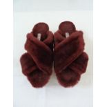 Pair Mui Mui maroon shearling wedge mulesCondition ReportSize 37 approx.