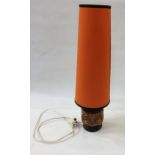 Mid-20th century West German ceramic table lamp in orange and black with large tapered orange shade,