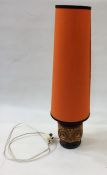 Mid-20th century West German ceramic table lamp in orange and black with large tapered orange shade,