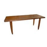 20th century G-Plan rectangular low coffee table on tapering supports, 119cm x 47cm x 46cm high