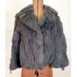 Armani Collezioni blue grey fur jacket with original buttons, suede tie to the sleeves