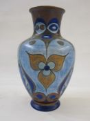 Chameleon ware Art Deco-style vase, baluster-shaped, blue ground with aesthetic leaf decoration,