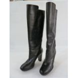 Pair of black leather Todd knee-high boots with stack heels, pimple rubber soles, barely worn,