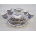 Royal Albert tea service, for six, with angular handles, teapot and bread and butter plates,