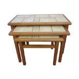 20th century nest of three tile-top tables in beige, 64cm wide