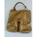 Anya Hindmarch gold leather oversized handbag with heavy silver fittings, the AH logo to the front