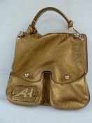 Anya Hindmarch gold leather oversized handbag with heavy silver fittings, the AH logo to the front