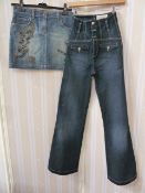 Karen Millen denim mini skirt size 8 with appliqued embroidery, Karen Millen high-waisted wide-