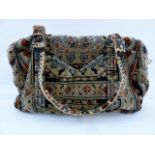 Cut velvet tapestry bag labelled Carpet Bags with zip fastening and double-handled strap with