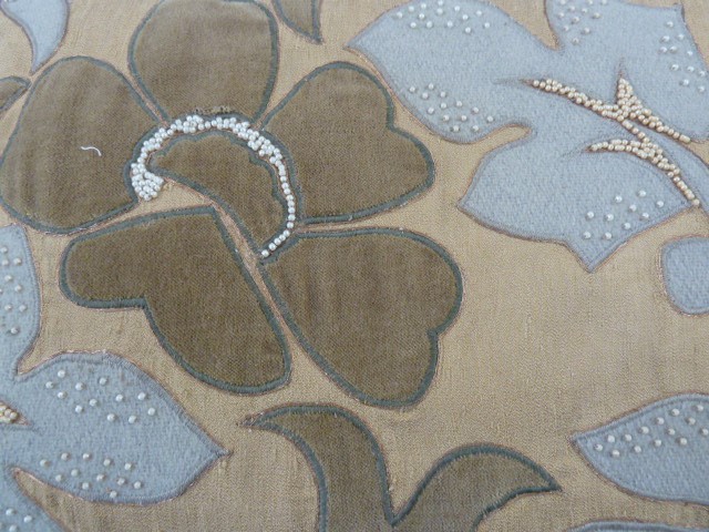 Two silk scarves and an appliqued cushion embroidered with faux-seed pearls and gold thread (3) - Image 2 of 2