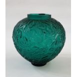 Lalique green glass mistletoe-pattern ‘Gui’ ovoid vase, all-over entwined mistletoe decoration,