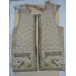 Part Georgian waistcoat, embroidered silk front panels with blue floral edges, all over pink sprig