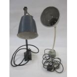 Two vintage metal anglepoise table lamps and adjustable magnifying glass (3)