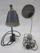 Two vintage metal anglepoise table lamps and adjustable magnifying glass (3)