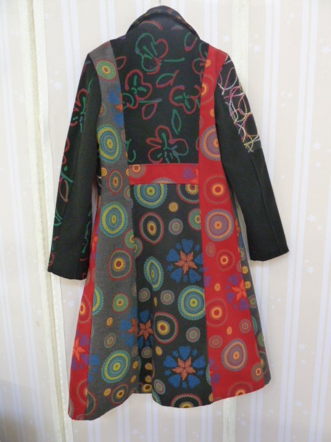 Wool coat, believed to be Desigual (not labelled), embroidered and printed, multi-coloured, faux - Image 2 of 2
