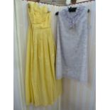 Vintage yellow evening dress with boned bodice and a halterneck ribbon, a Melbray white and black