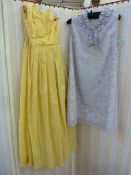 Vintage yellow evening dress with boned bodice and a halterneck ribbon, a Melbray white and black