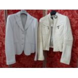 Armani white leather jacket size 44, a Just Cavalli white leather bomber jacket with zip detail