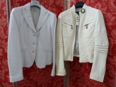 Armani white leather jacket size 44, a Just Cavalli white leather bomber jacket with zip detail