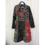 Wool coat, believed to be Desigual (not labelled), embroidered and printed, multi-coloured, faux