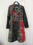 Wool coat, believed to be Desigual (not labelled), embroidered and printed, multi-coloured, faux