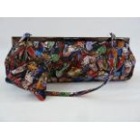 Philip Treacy silk handbag printed with butterflies, attached purse, fabric handle and original dust