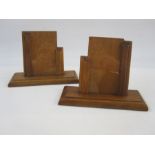 Pair of 20th century oak Deco picture frames on rectangular stands, 16cm high (2)